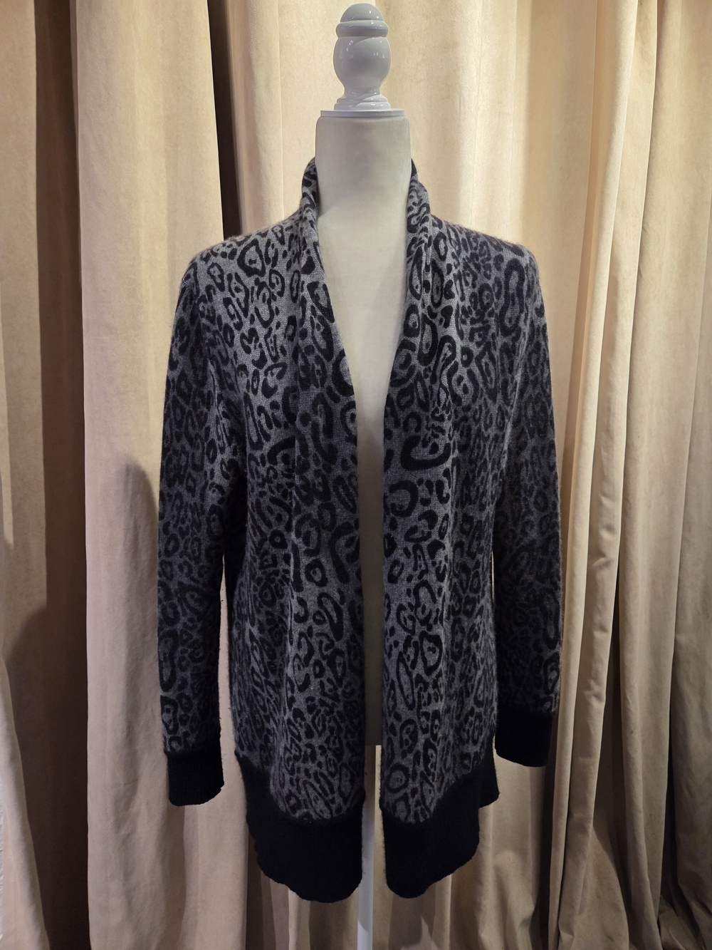 White + Warren Cashmere Leopard-Print Open Cardigan